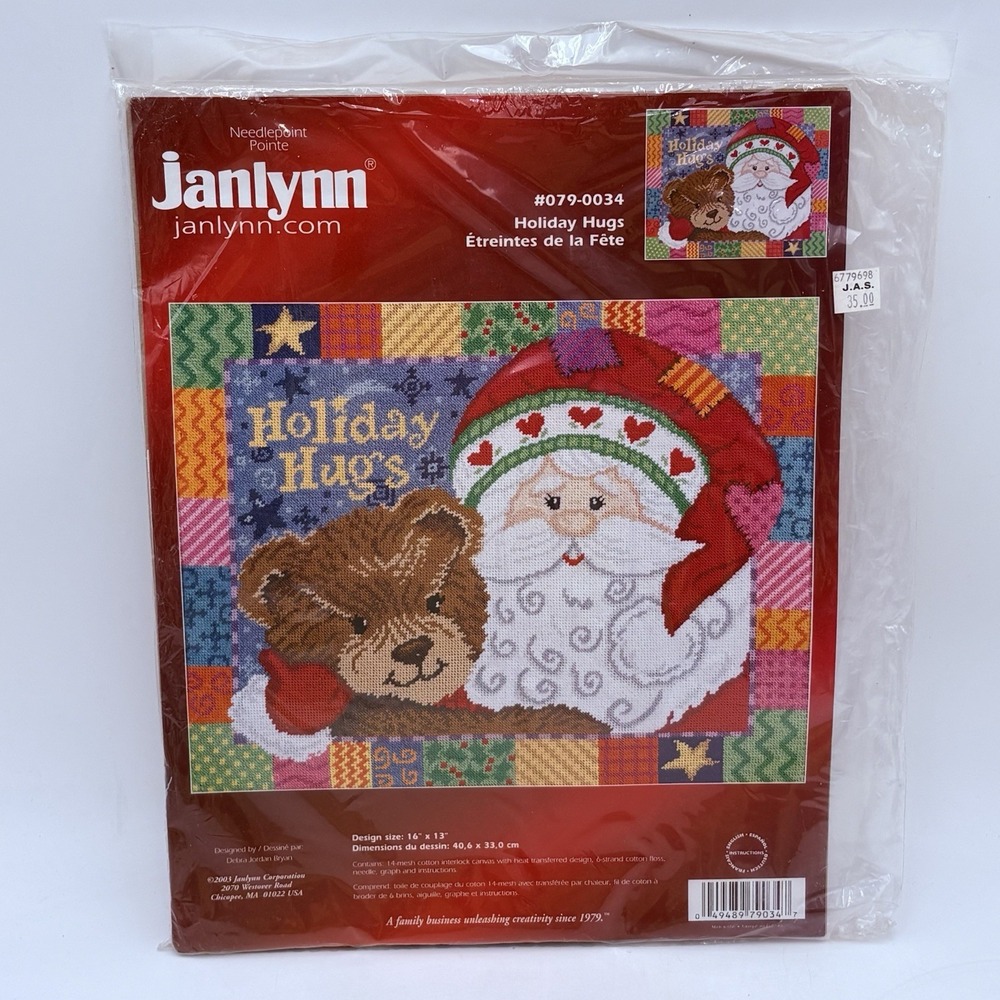Janlynn Christmas Needlepoint Kit -Holiday Hugs #079-0034 Santa Bear- NEW/SEALED